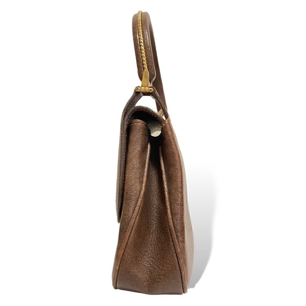 GUCCI Vintage Circa 60’s Brown Leather & Gold Braided Top Handle Purse - Picture 14 of 15